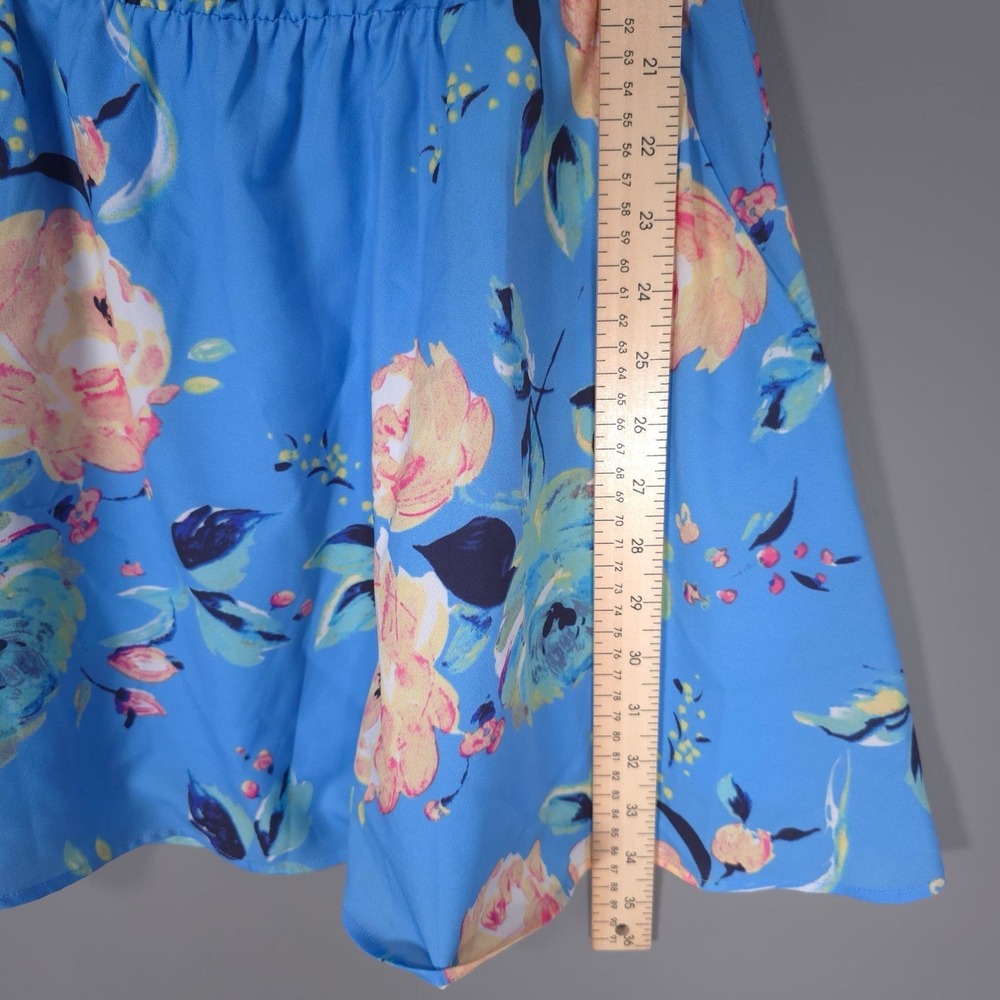 NWT Anthropologie YUMI KIM Mini Dress LARGE Blue Rose Garden One Shoulder Floral - Picture 6 of 12